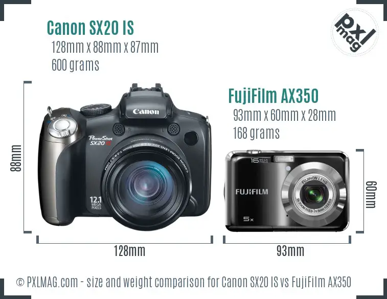 Canon SX20 IS vs FujiFilm AX350 size comparison