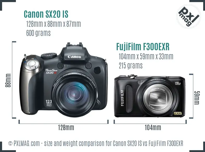 Canon SX20 IS vs FujiFilm F300EXR size comparison