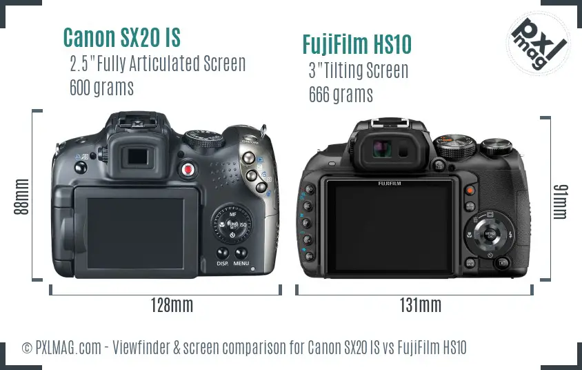 Canon SX20 IS vs FujiFilm HS10 Screen and Viewfinder comparison