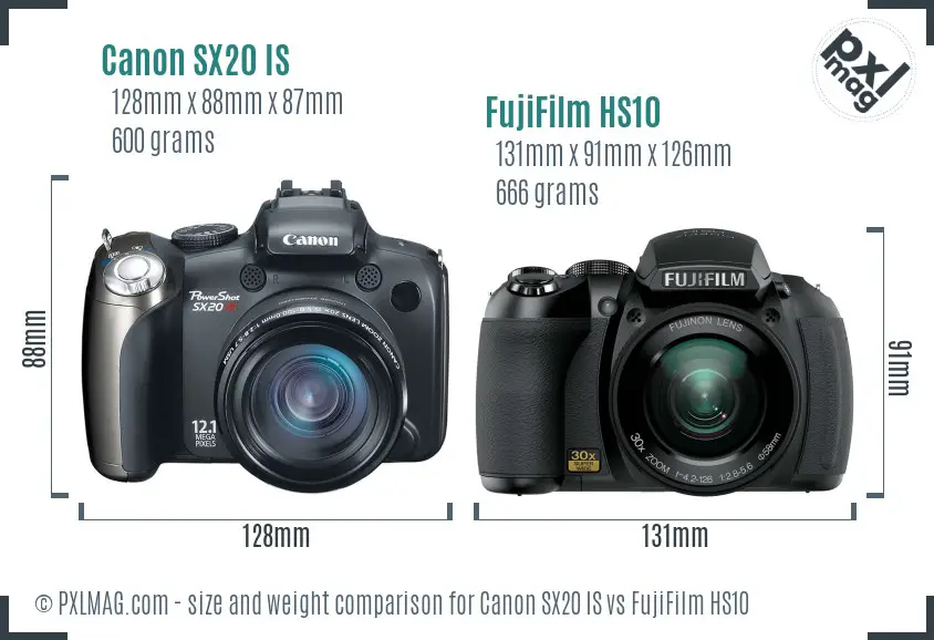 Canon SX20 IS vs FujiFilm HS10 size comparison