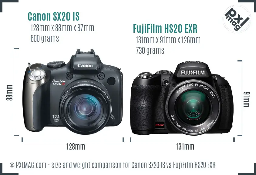 Canon SX20 IS vs FujiFilm HS20 EXR size comparison