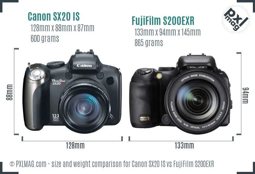 Canon SX20 IS vs FujiFilm S200EXR size comparison