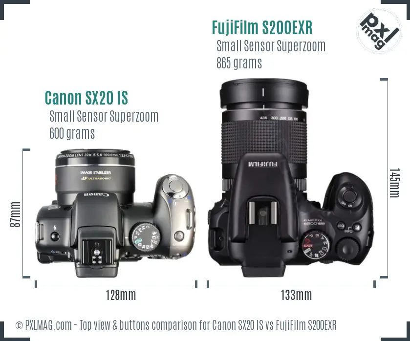 Canon SX20 IS vs FujiFilm S200EXR top view buttons comparison
