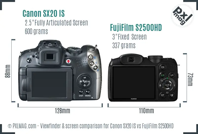 Canon SX20 IS vs FujiFilm S2500HD Screen and Viewfinder comparison