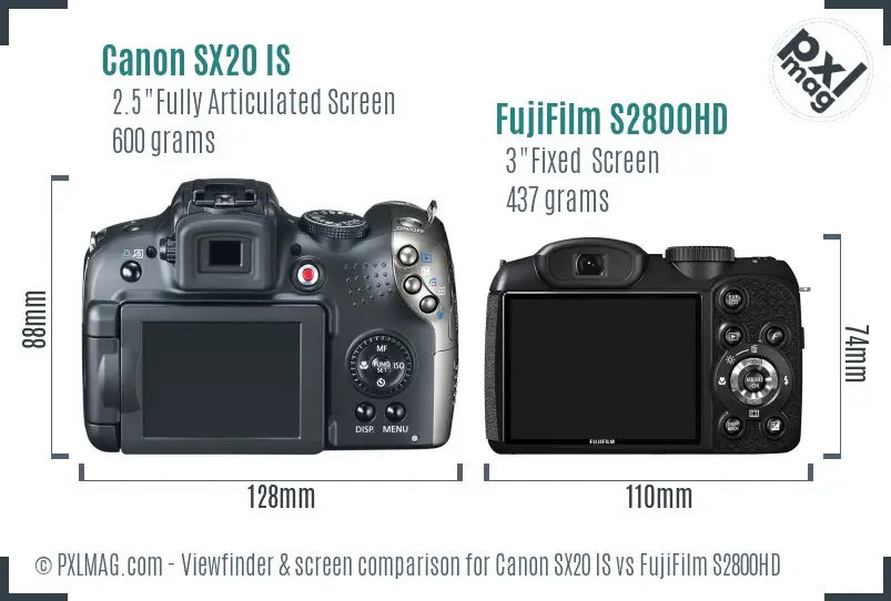 Canon SX20 IS vs FujiFilm S2800HD Screen and Viewfinder comparison