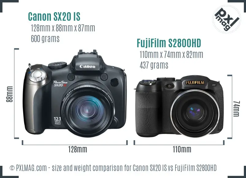 Canon SX20 IS vs FujiFilm S2800HD size comparison