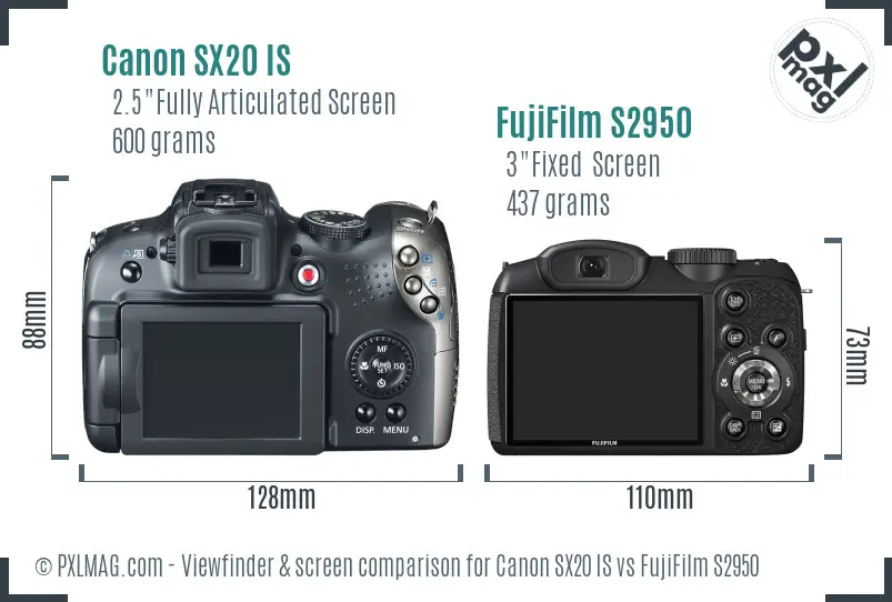 Canon SX20 IS vs FujiFilm S2950 Screen and Viewfinder comparison
