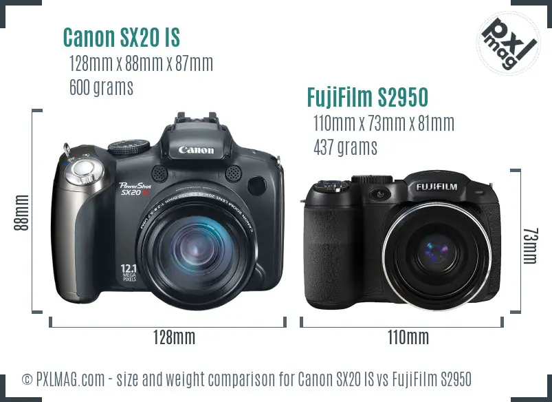 Canon SX20 IS vs FujiFilm S2950 size comparison