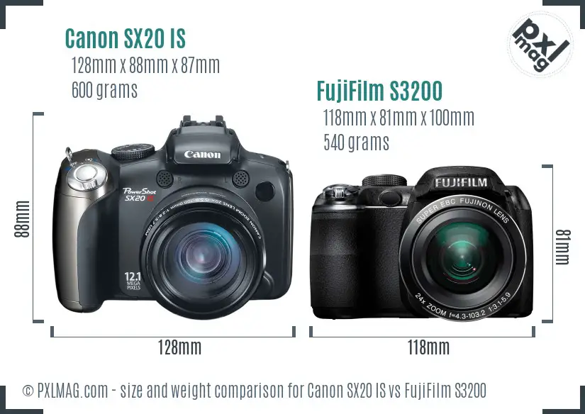 Canon SX20 IS vs FujiFilm S3200 size comparison Canon SX20 IS vs FujiFilm S3200 size comparison