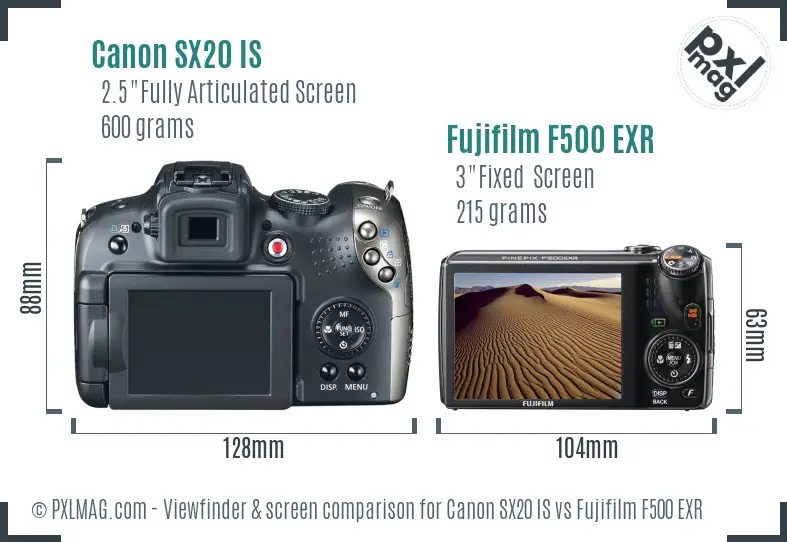 Canon SX20 IS vs Fujifilm F500 EXR Screen and Viewfinder comparison