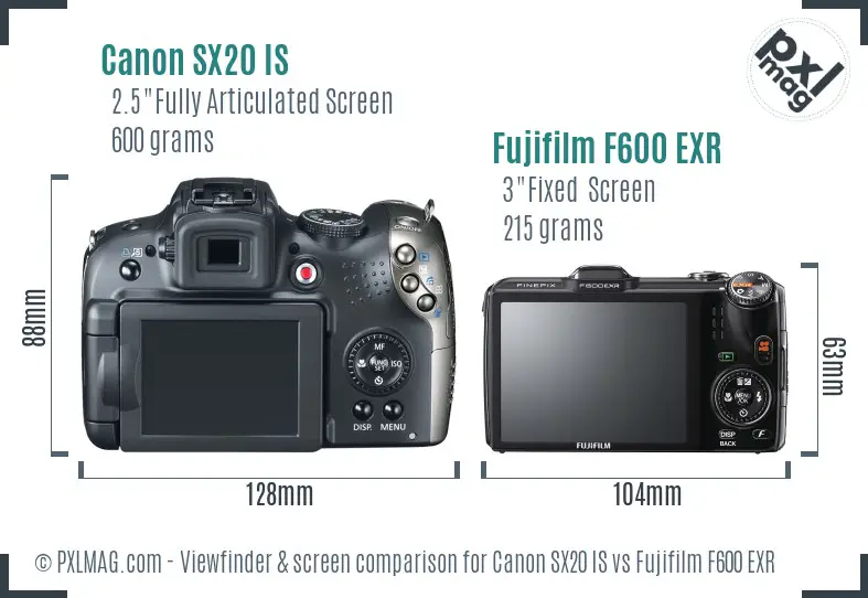 Canon SX20 IS vs Fujifilm F600 EXR Screen and Viewfinder comparison Canon SX20 IS vs Fujifilm F600 EXR Screen and Viewfinder comparison