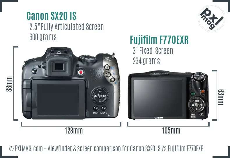 Canon SX20 IS vs Fujifilm F770EXR Screen and Viewfinder comparison