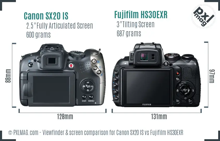 Canon SX20 IS vs Fujifilm HS30EXR Screen and Viewfinder comparison Canon SX20 IS vs Fujifilm HS30EXR Screen and Viewfinder comparison