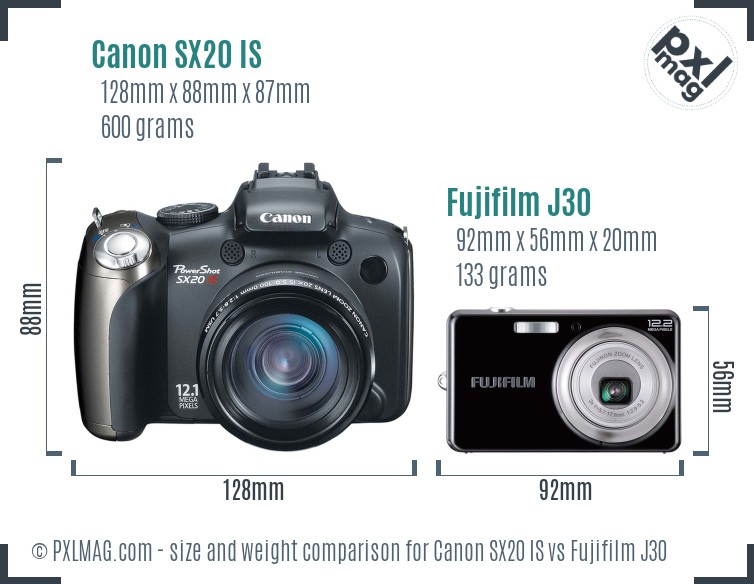 Canon SX20 IS vs Fujifilm J30 size comparison Canon SX20 IS vs Fujifilm J30 size comparison