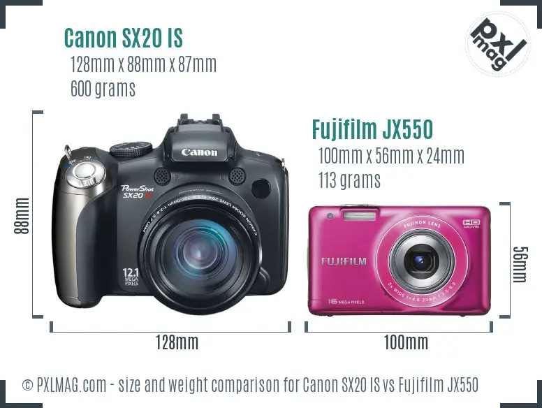 Canon SX20 IS vs Fujifilm JX550 size comparison