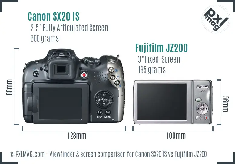 Canon SX20 IS vs Fujifilm JZ200 Screen and Viewfinder comparison