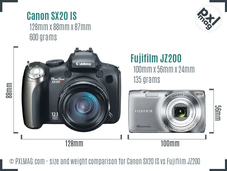 Canon SX20 IS vs Fujifilm JZ200 size comparison