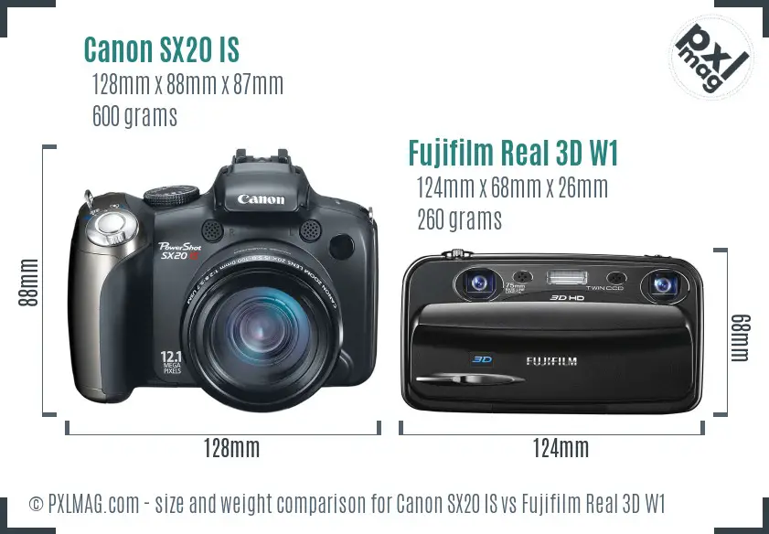 Canon SX20 IS vs Fujifilm Real 3D W1 size comparison