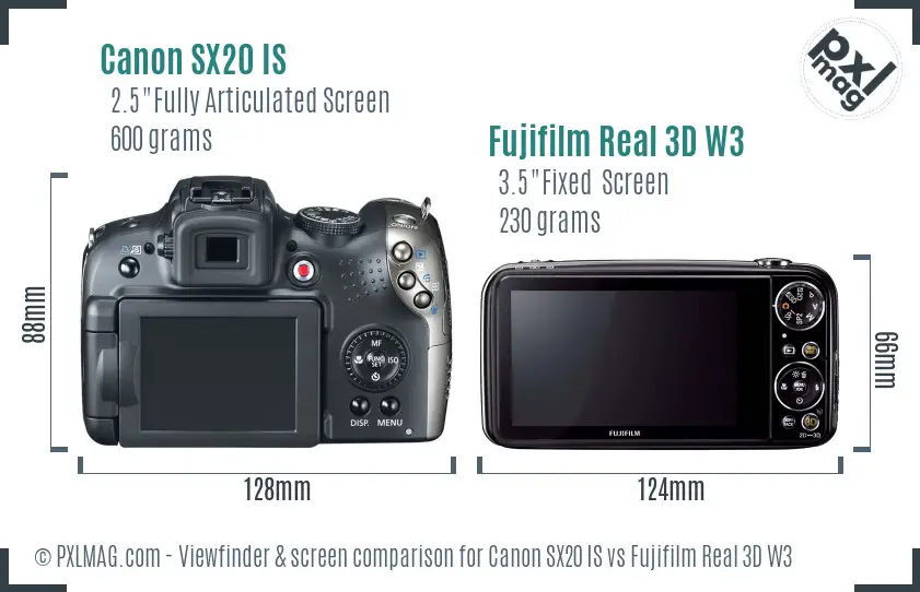 Canon SX20 IS vs Fujifilm Real 3D W3 Screen and Viewfinder comparison Canon SX20 IS vs Fujifilm Real 3D W3 Screen and Viewfinder comparison