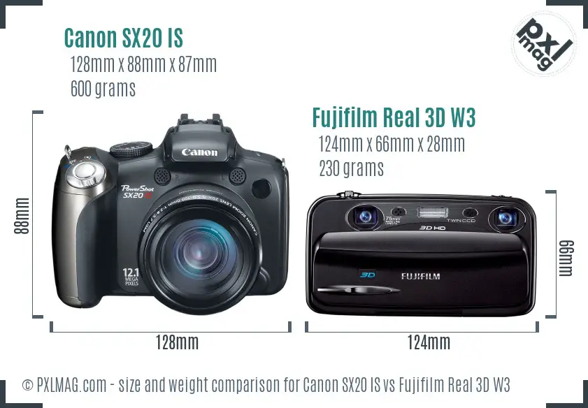 Canon SX20 IS vs Fujifilm Real 3D W3 size comparison Canon SX20 IS vs Fujifilm Real 3D W3 size comparison
