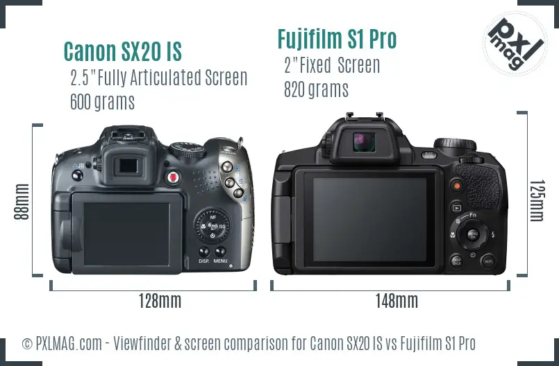 Canon SX20 IS vs Fujifilm S1 Pro Screen and Viewfinder comparison