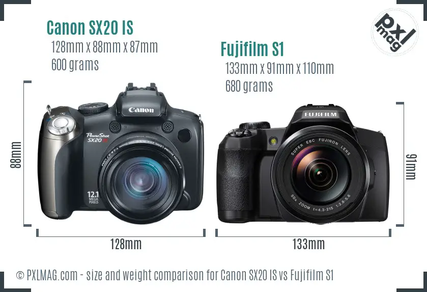 Canon SX20 IS vs Fujifilm S1 size comparison