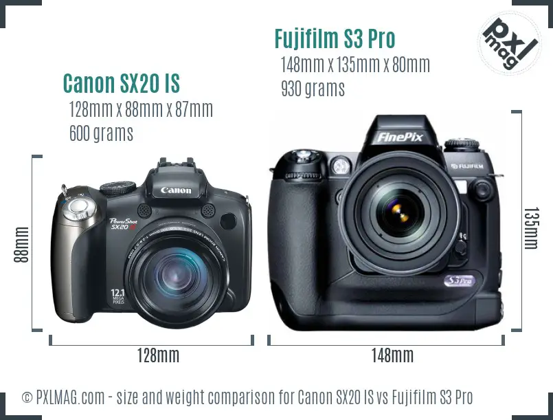 Canon SX20 IS vs Fujifilm S3 Pro size comparison