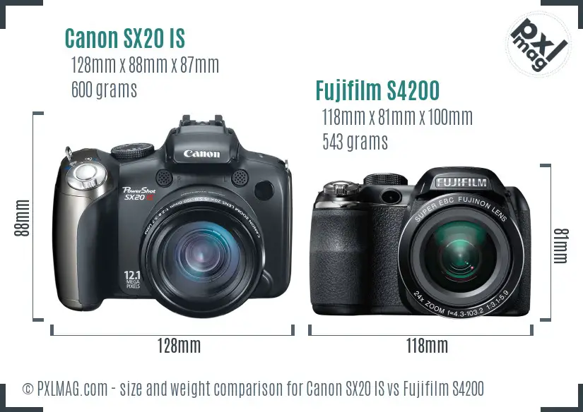Canon SX20 IS vs Fujifilm S4200 size comparison