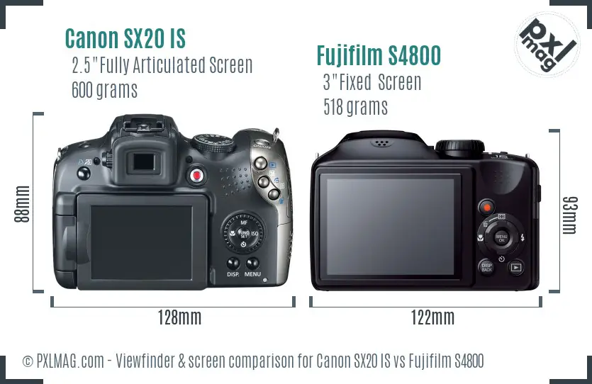 Canon SX20 IS vs Fujifilm S4800 Screen and Viewfinder comparison
