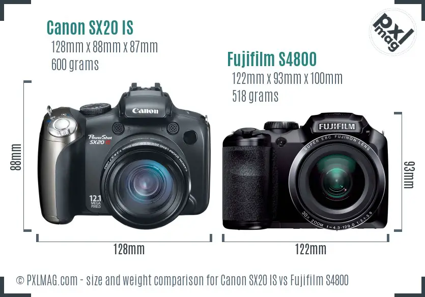 Canon SX20 IS vs Fujifilm S4800 size comparison