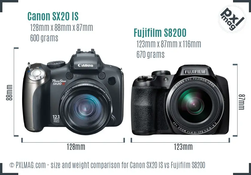 Canon SX20 IS vs Fujifilm S8200 size comparison