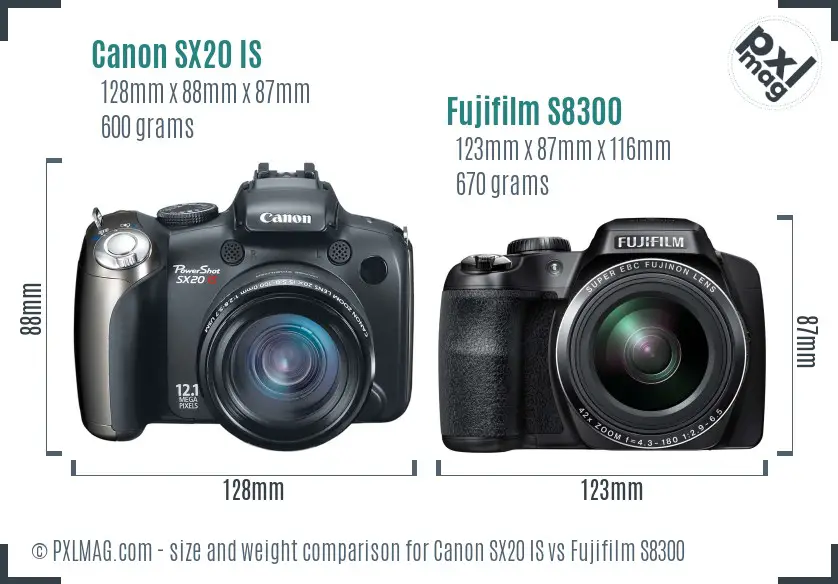 Canon SX20 IS vs Fujifilm S8300 size comparison