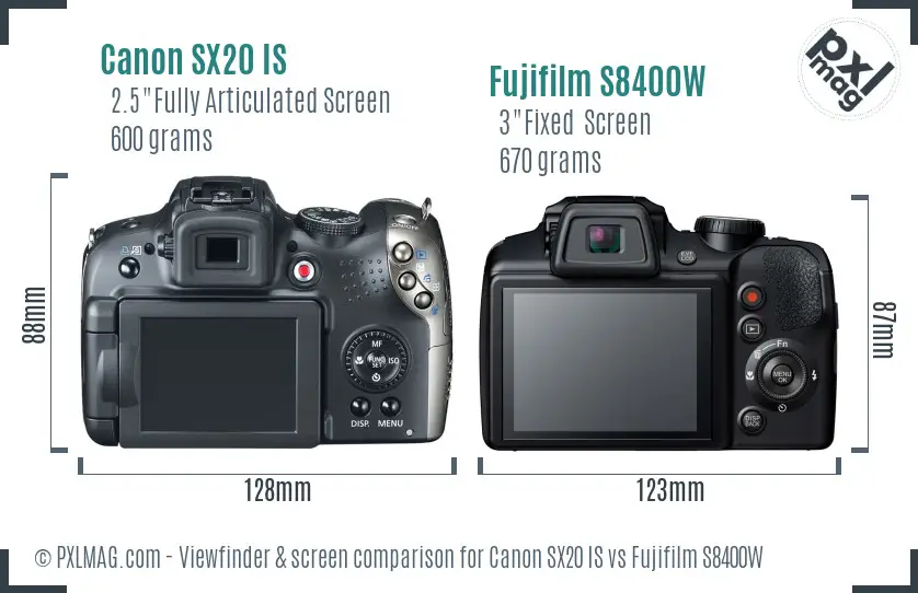 Canon SX20 IS vs Fujifilm S8400W Screen and Viewfinder comparison