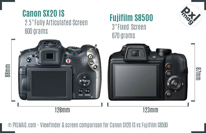 Canon SX20 IS vs Fujifilm S8500 Screen and Viewfinder comparison