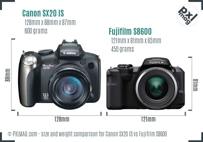 Canon SX20 IS vs Fujifilm S8600 size comparison