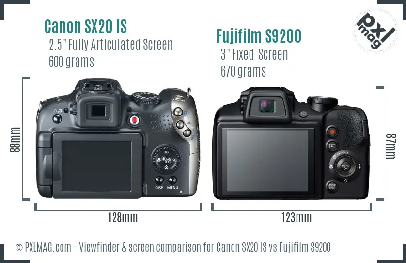 Canon SX20 IS vs Fujifilm S9200 Screen and Viewfinder comparison Canon SX20 IS vs Fujifilm S9200 Screen and Viewfinder comparison