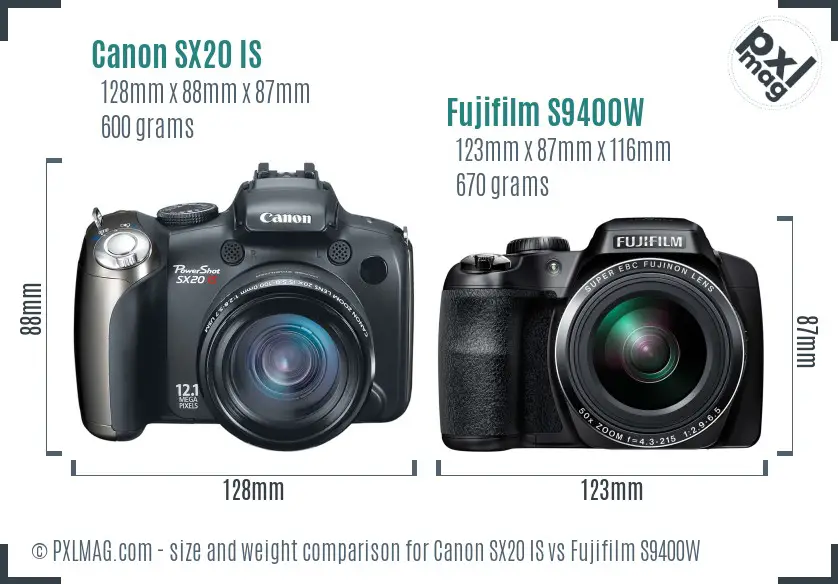Canon SX20 IS vs Fujifilm S9400W size comparison