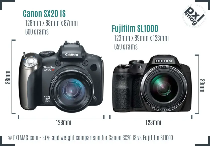 Canon SX20 IS vs Fujifilm SL1000 size comparison