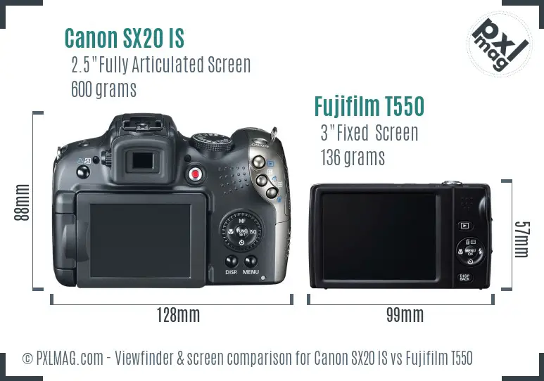 Canon SX20 IS vs Fujifilm T550 Screen and Viewfinder comparison