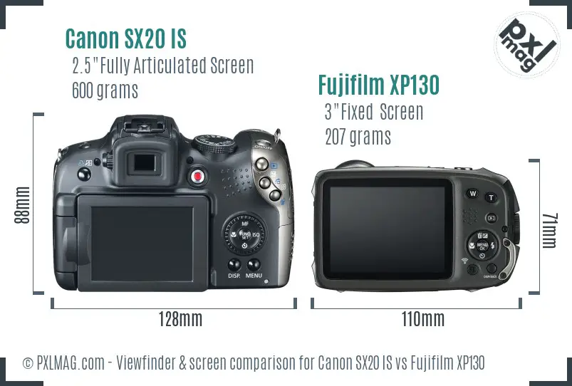 Canon SX20 IS vs Fujifilm XP130 Screen and Viewfinder comparison