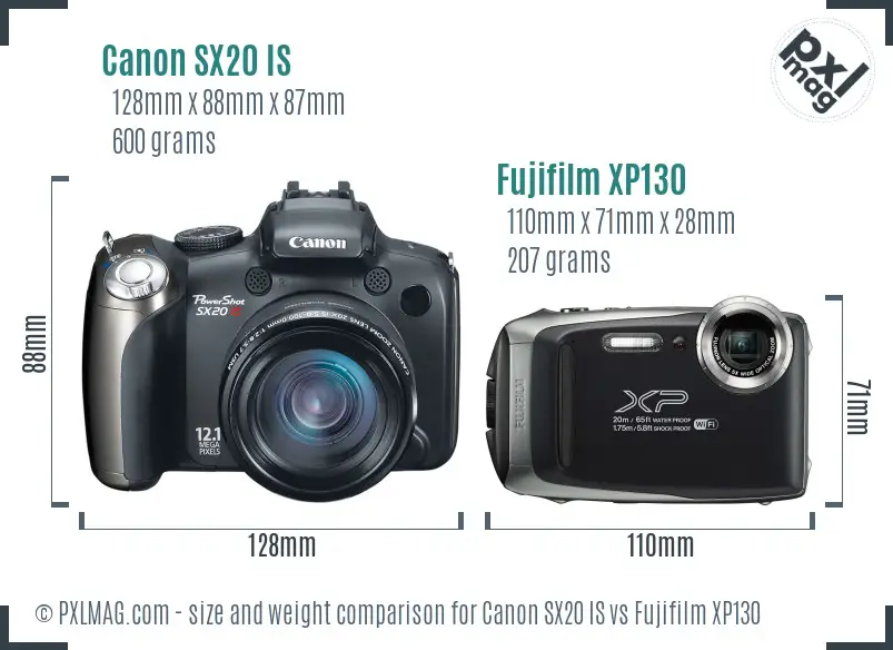 Canon SX20 IS vs Fujifilm XP130 size comparison