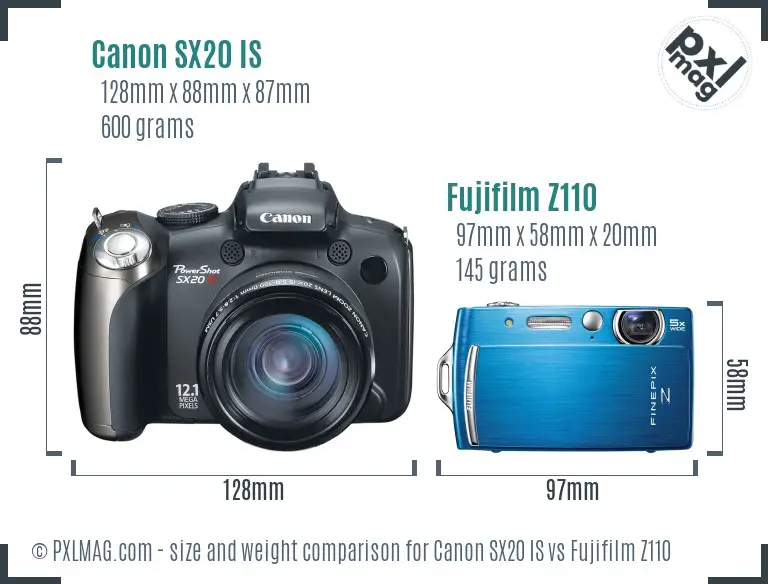 Canon SX20 IS vs Fujifilm Z110 size comparison