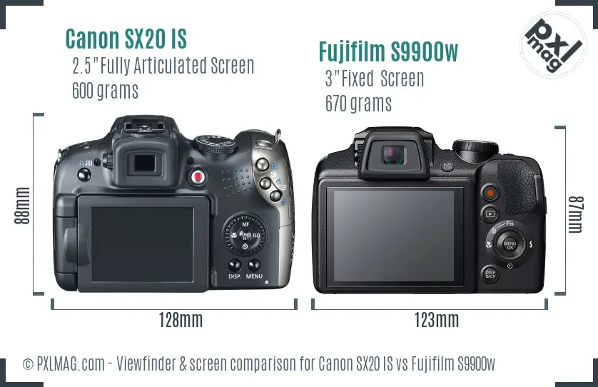 Canon SX20 IS vs Fujifilm S9900w Screen and Viewfinder comparison