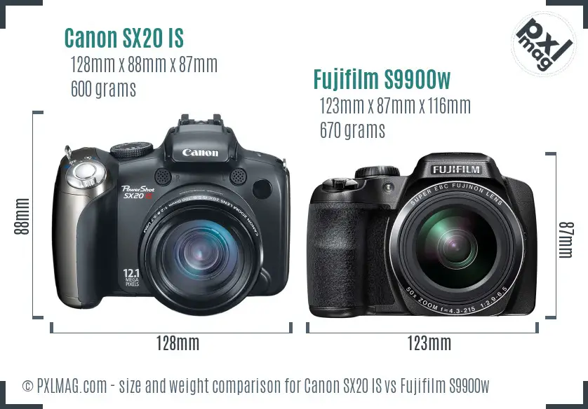 Canon SX20 IS vs Fujifilm S9900w size comparison