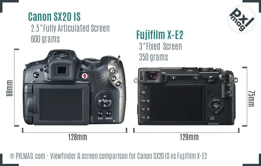 Canon SX20 IS vs Fujifilm X-E2 Screen and Viewfinder comparison