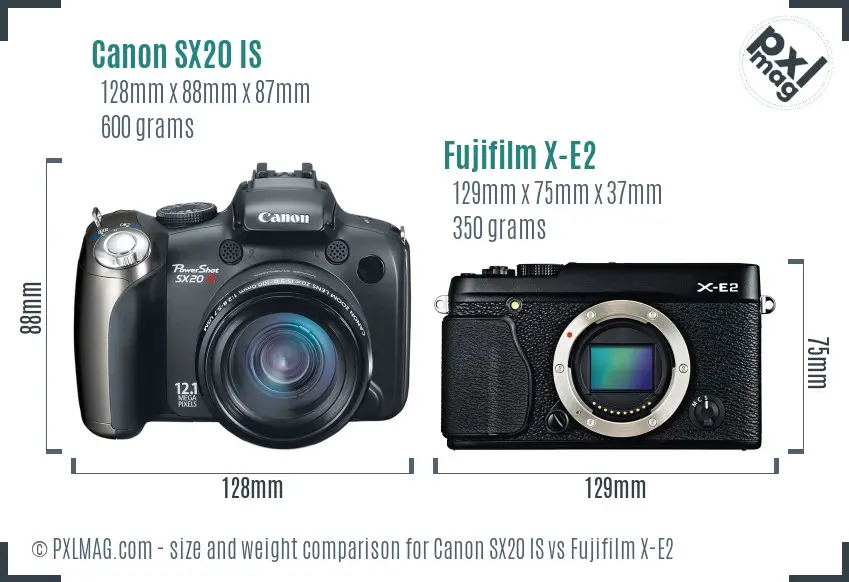 Canon SX20 IS vs Fujifilm X-E2 size comparison