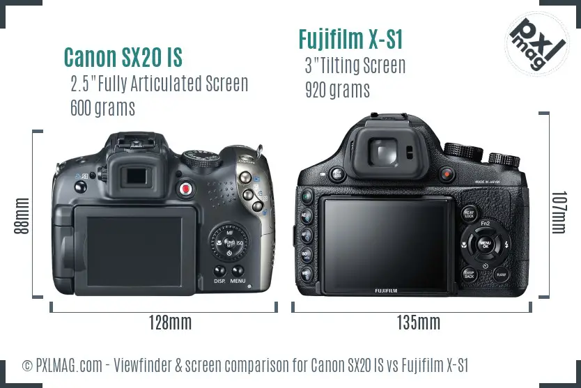 Canon SX20 IS vs Fujifilm X-S1 Screen and Viewfinder comparison Canon SX20 IS vs Fujifilm X-S1 Screen and Viewfinder comparison