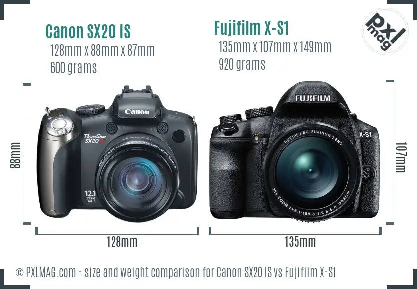 Canon SX20 IS vs Fujifilm X-S1 size comparison Canon SX20 IS vs Fujifilm X-S1 size comparison