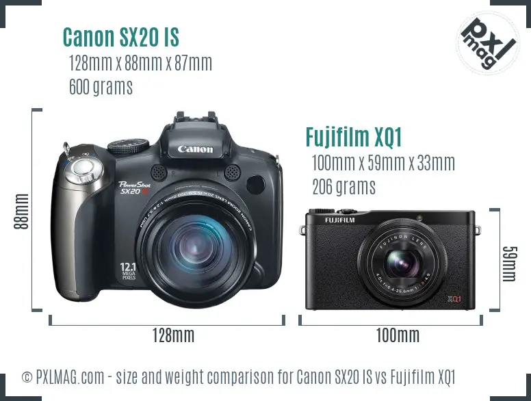 Canon SX20 IS vs Fujifilm XQ1 size comparison