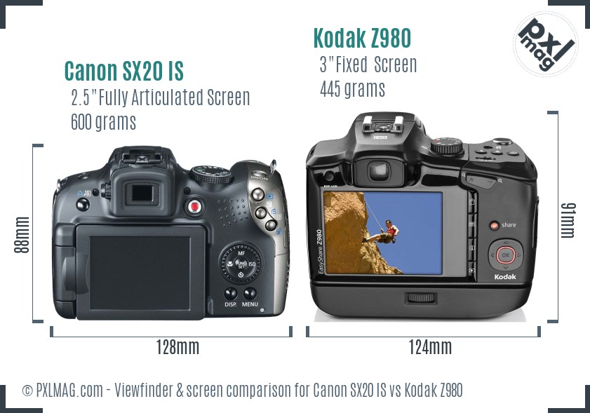 Canon SX20 IS vs Kodak Z980 Screen and Viewfinder comparison